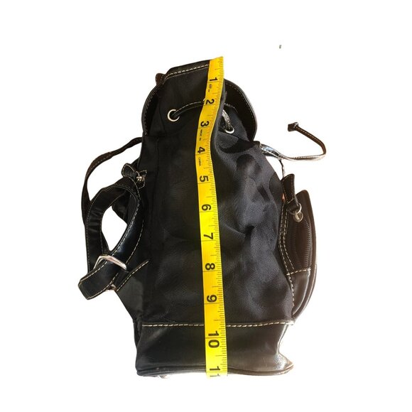 WOMENS BLACK CANVAS & NYLON BACKPACK INSIDE/OUTTER POCKETS, DRAW STRING CLOSURE - Picture 11 of 13